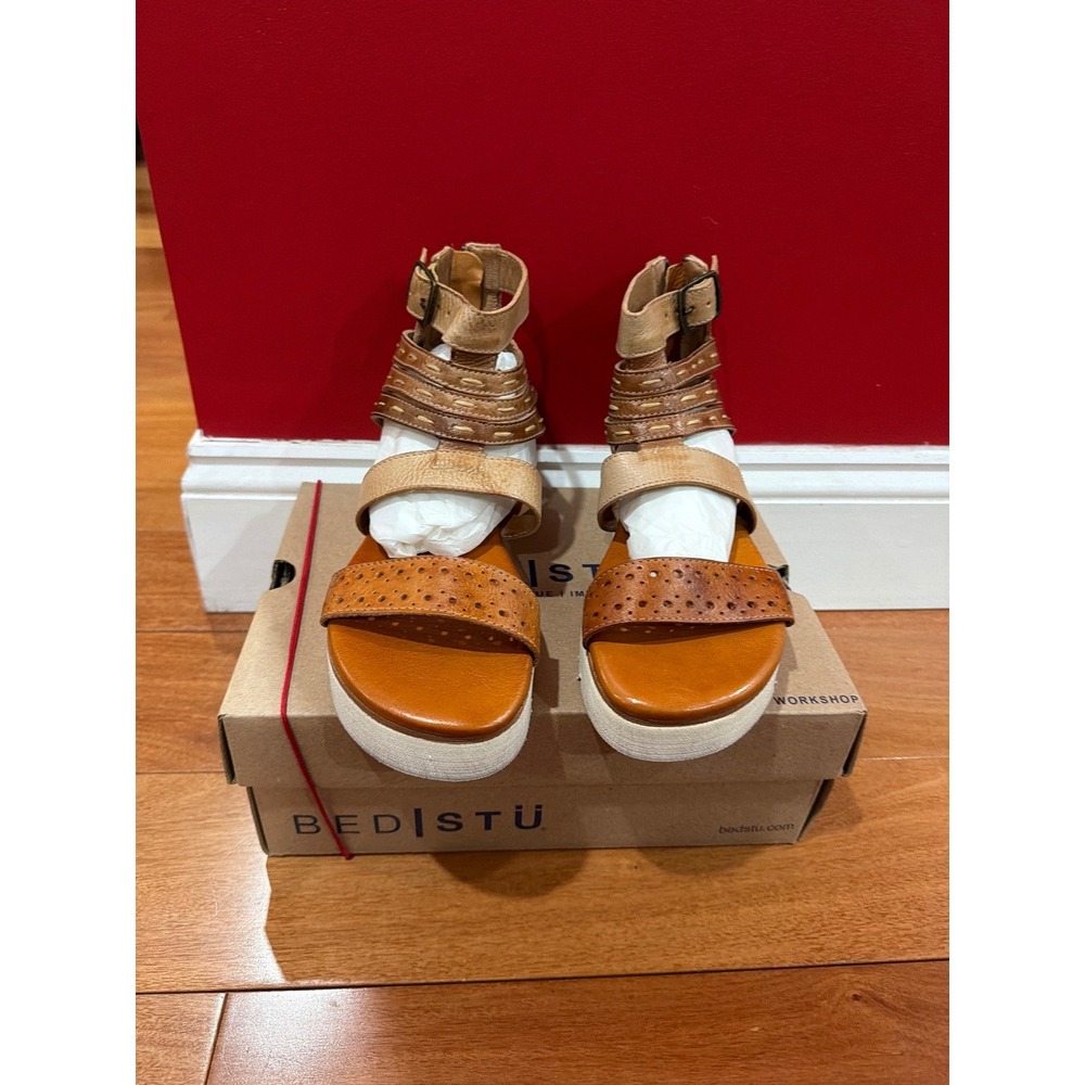Bed Stu Tan & Brown Leather Platform Sandals